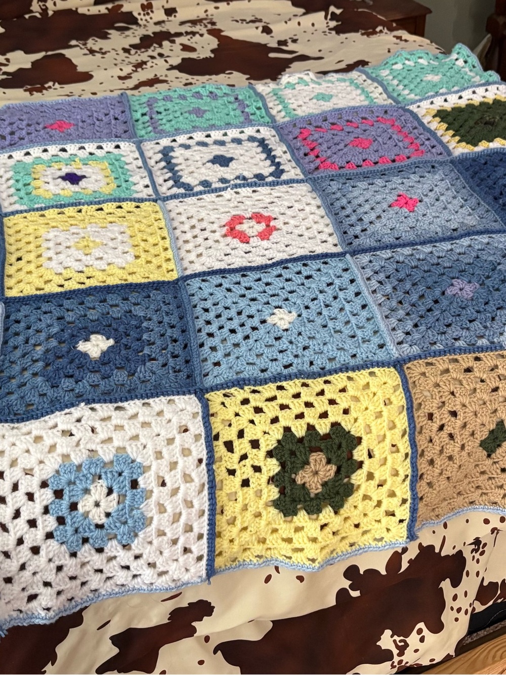 Handmade Multicolor Crochet Granny Square Blanket - Home Bedding -